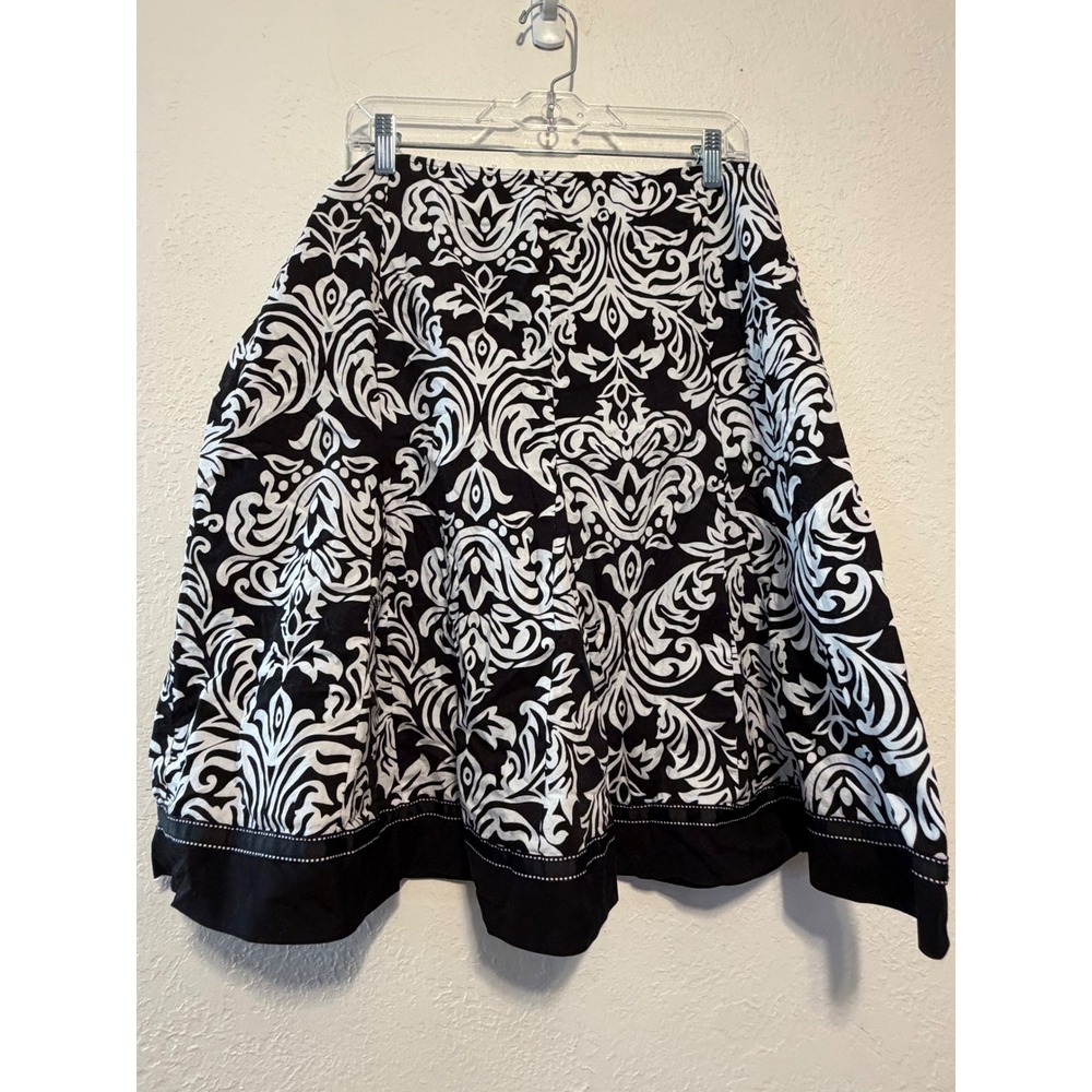 Signature by Robbie Bee Black White Damask Cotton A-Line Skirt Plus Size 18W